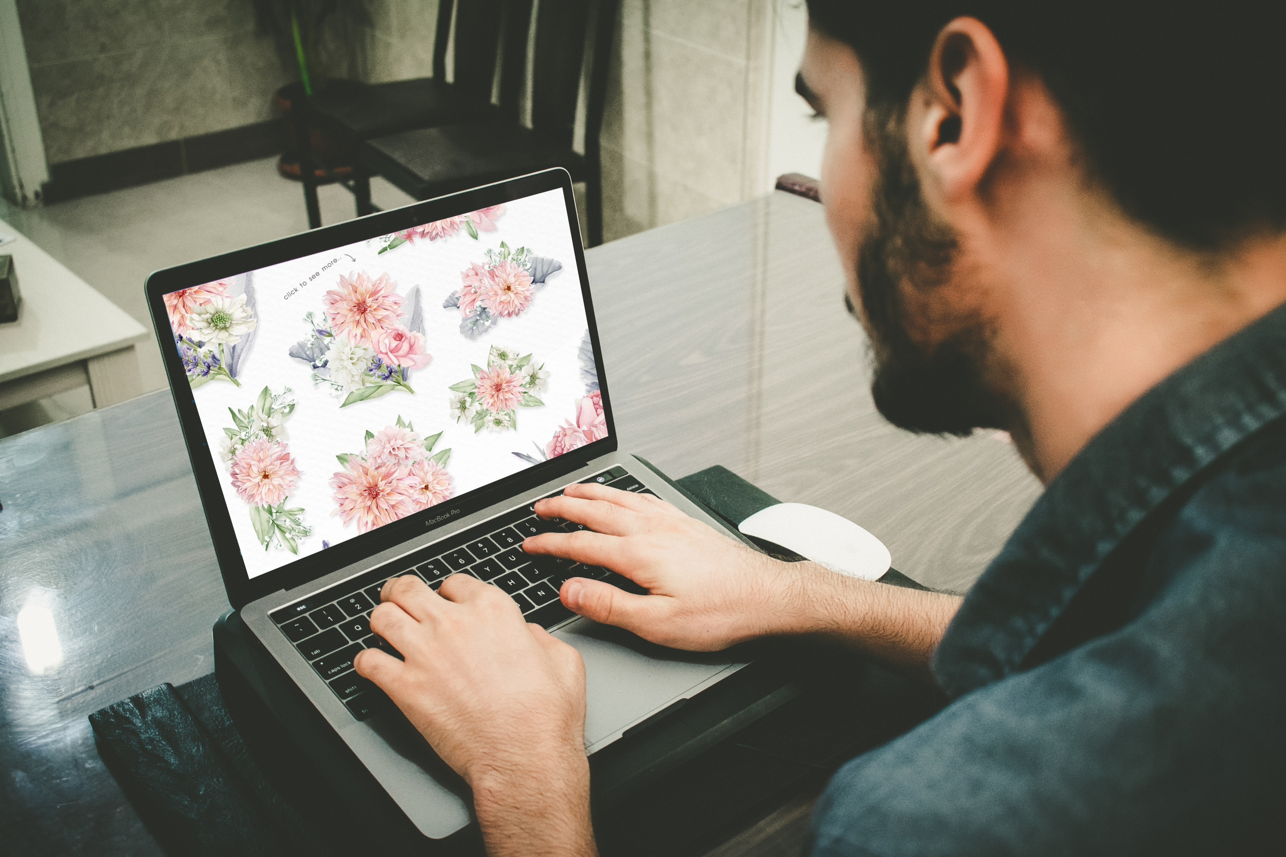 BlushPink Watercolor Floral Clipart - Bouquets Of Flowers On The Laptop.