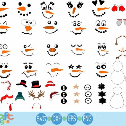 Snowman Face SVG Bundle Accesories Christmas Snowman SVG | Master Bundles