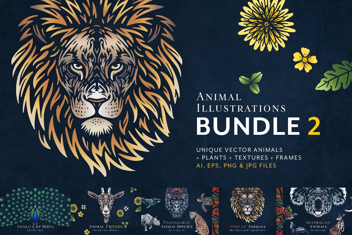 Animal illustrations bundle 2 with unique vector animals.