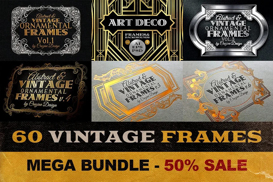 bundle 249 fonts 414 logos, 60 vintage frames.