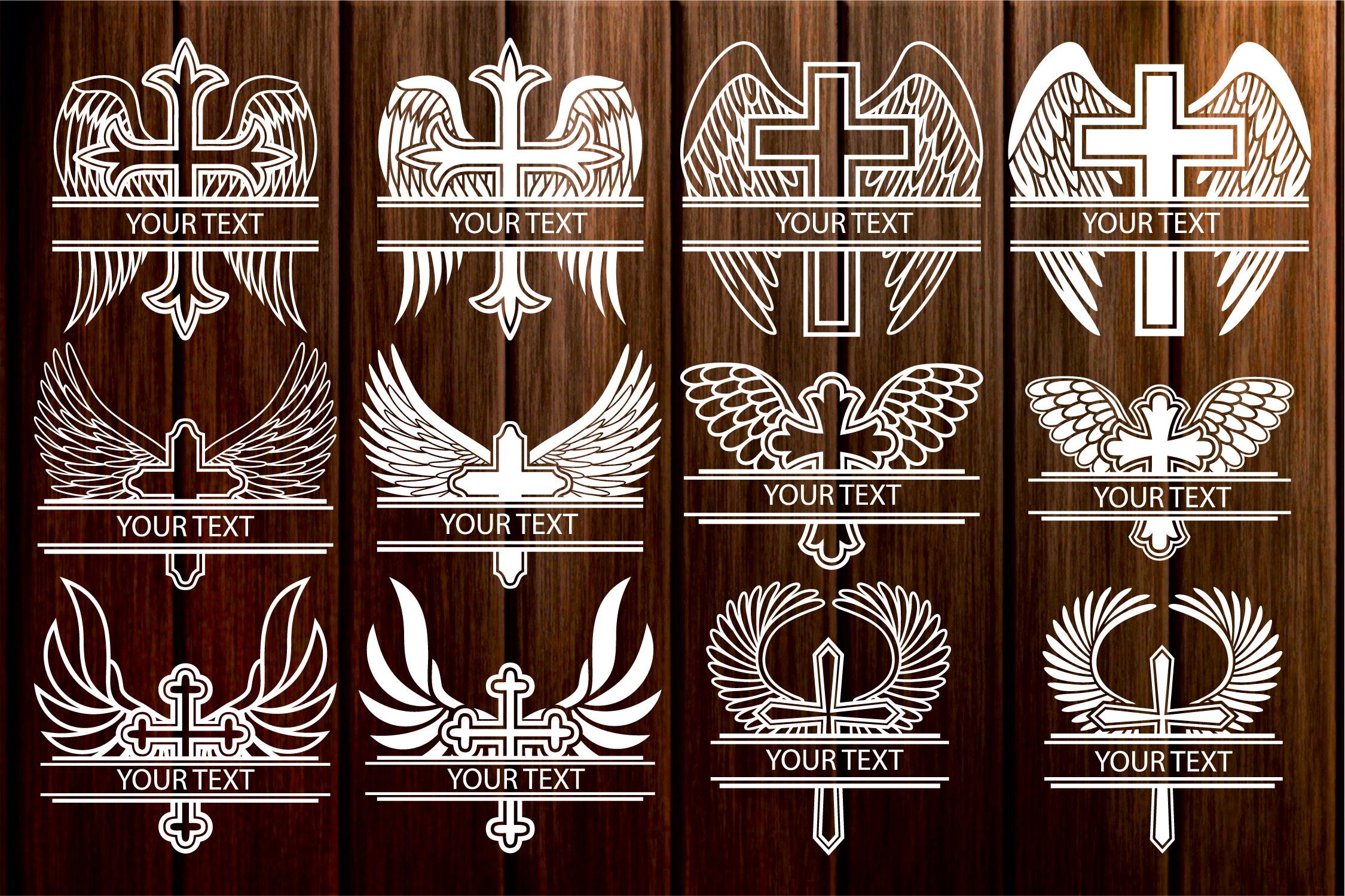 Angel wings and crosses on prints.