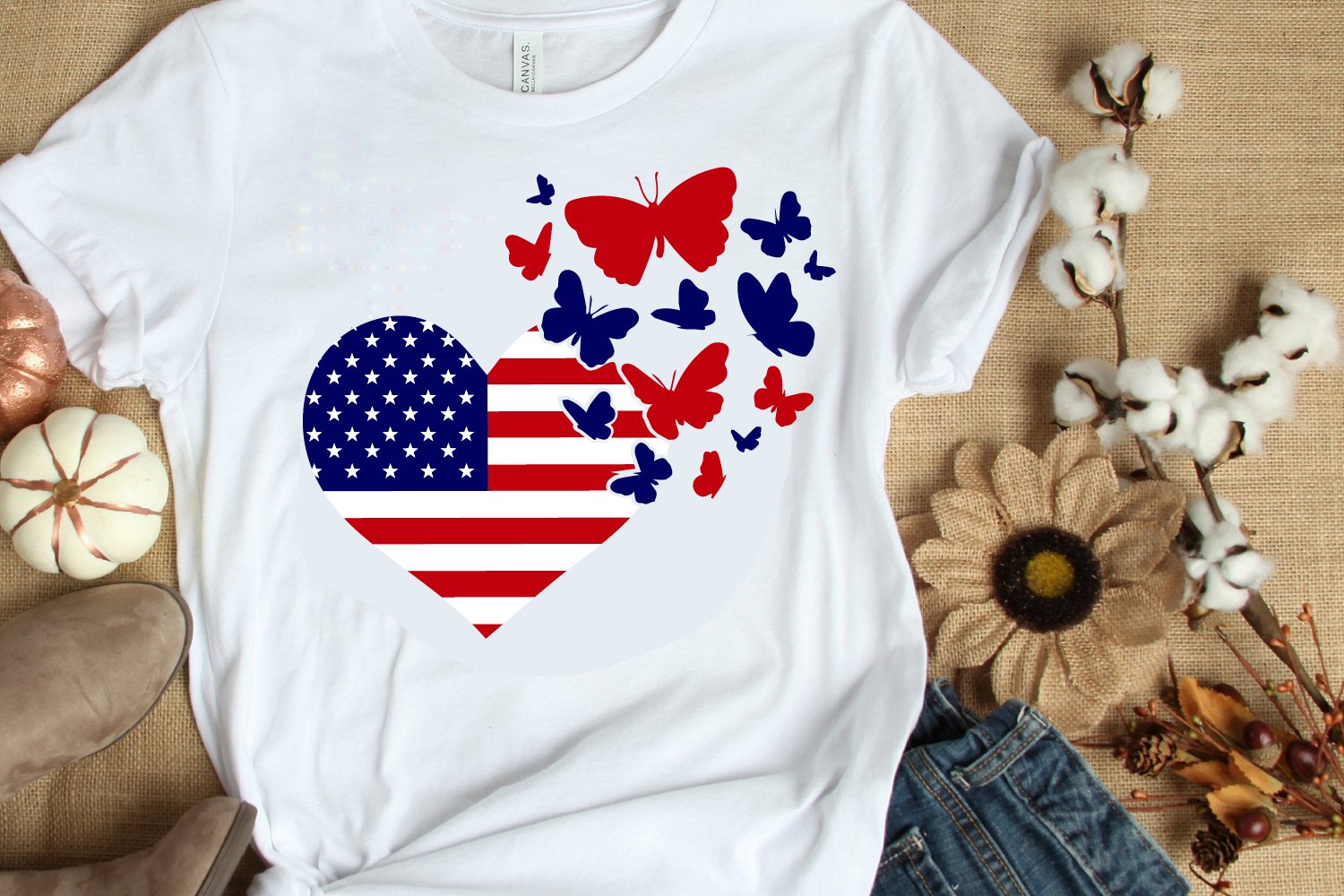 A wonderful print with a heart in the USA flag.