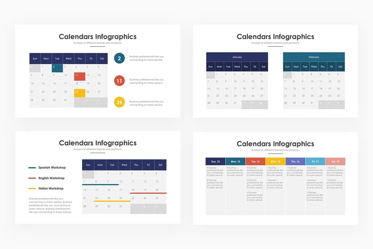 calendar infographics powerpoint slides.
