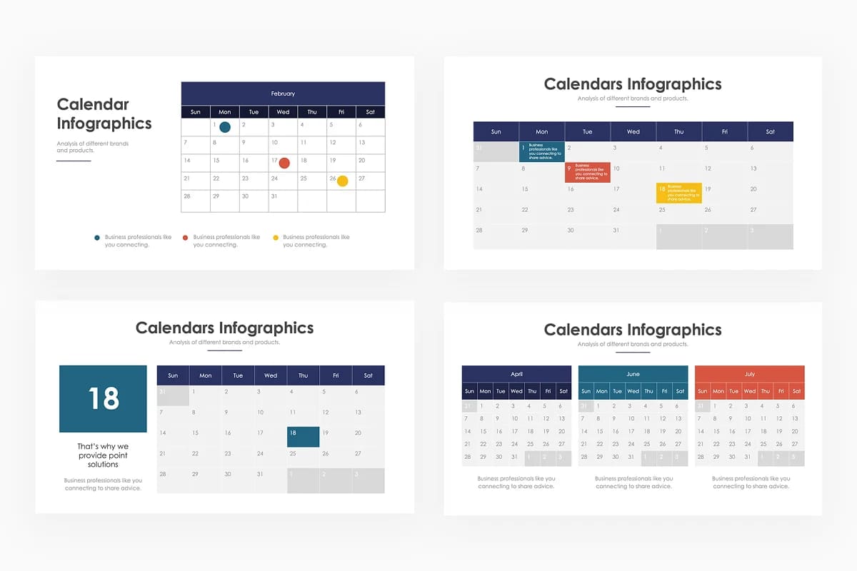 calendar infographics powerpoint pages.