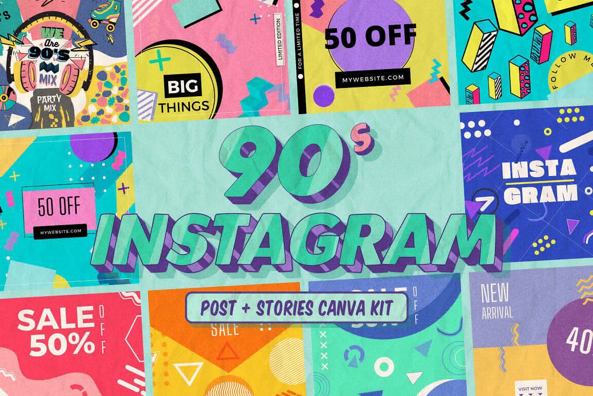 Canva 90s Style Instagram Kit Facebook Preview 1.