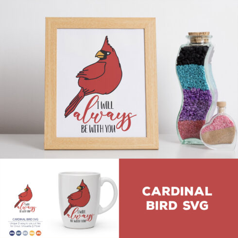 Picture of a cardinal bird on a coffee mug.