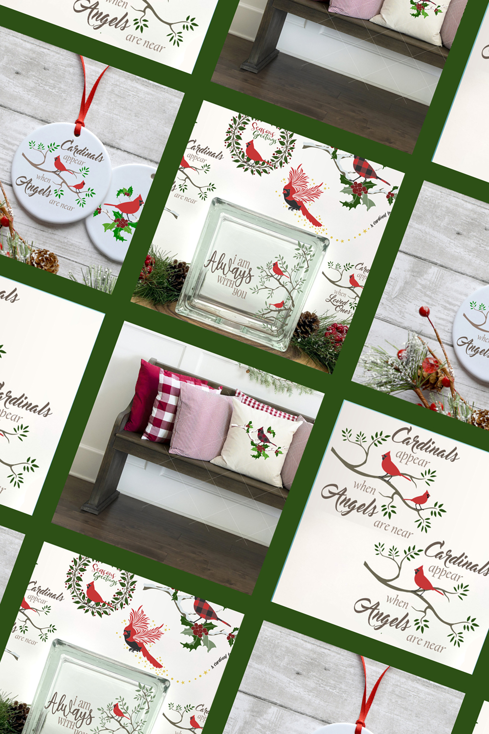 Collage of christmas cards with a bench.