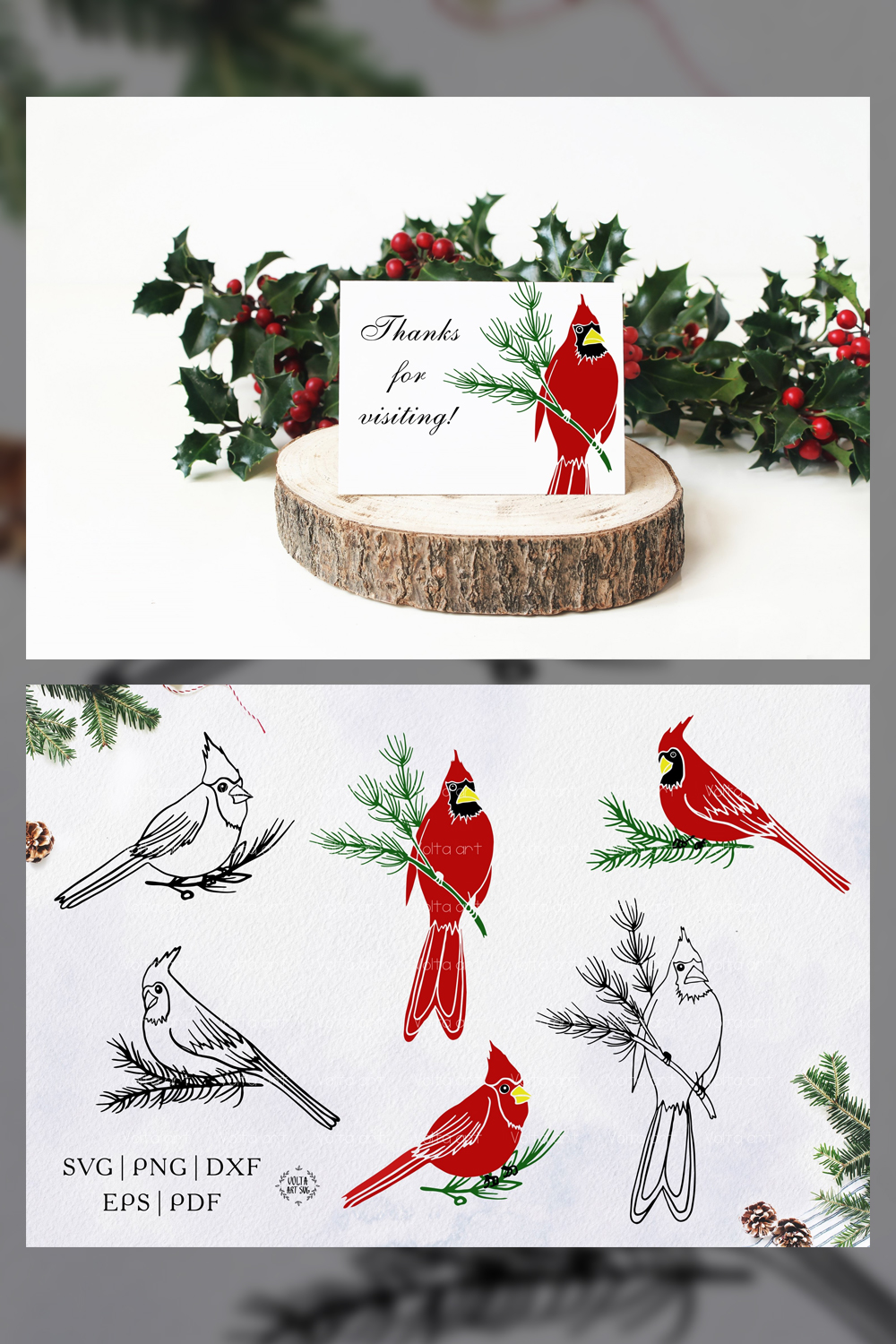 Christmas card with a cardinal on it.