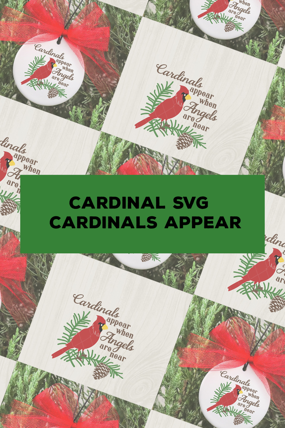 Cardinal ornament with a red bow on it.