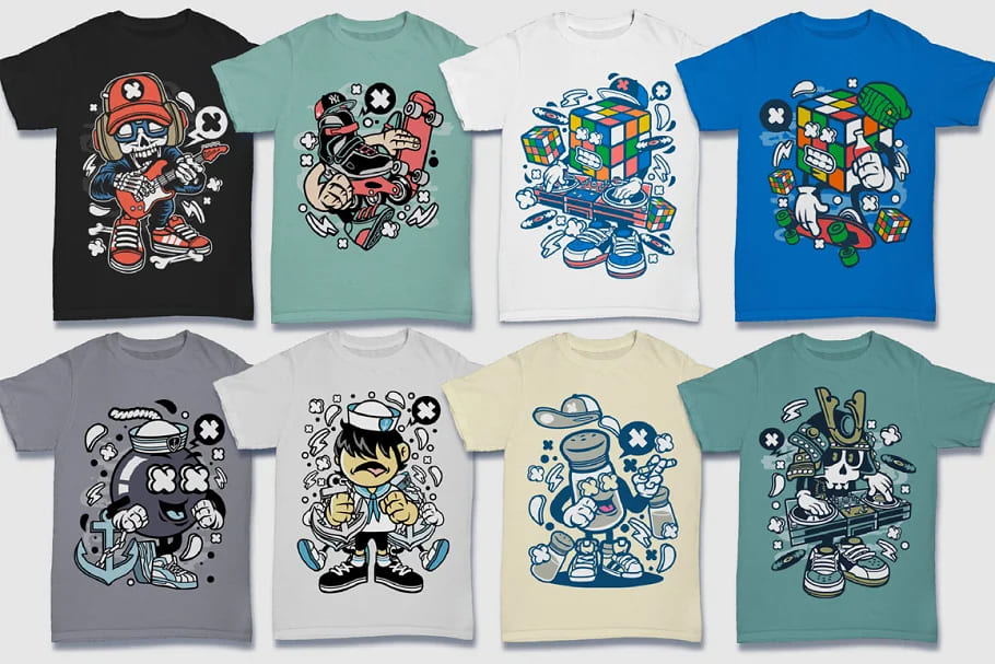 cartoon vector 5 silly t-shirt designs.