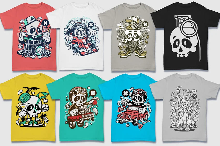 cartoon vector 5 killing t-shirt designs.