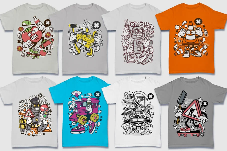 cartoon vector 5 diverting t-shirt designs.