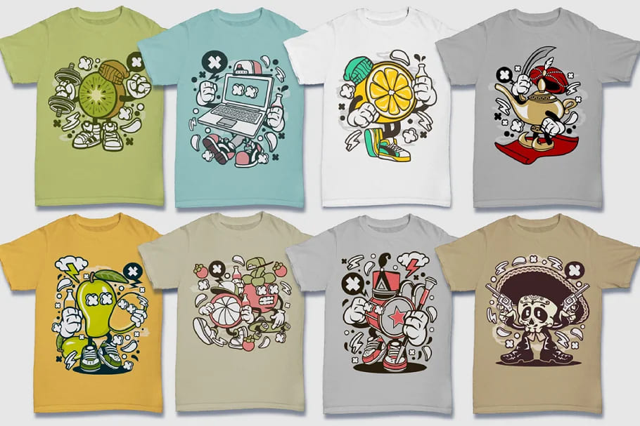 cartoon vector 5 amusing t-shirt designs.