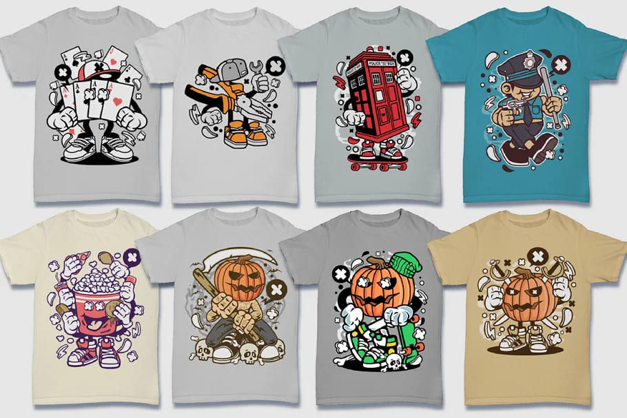 cartoon vector 5 hilarious t-shirt designs.