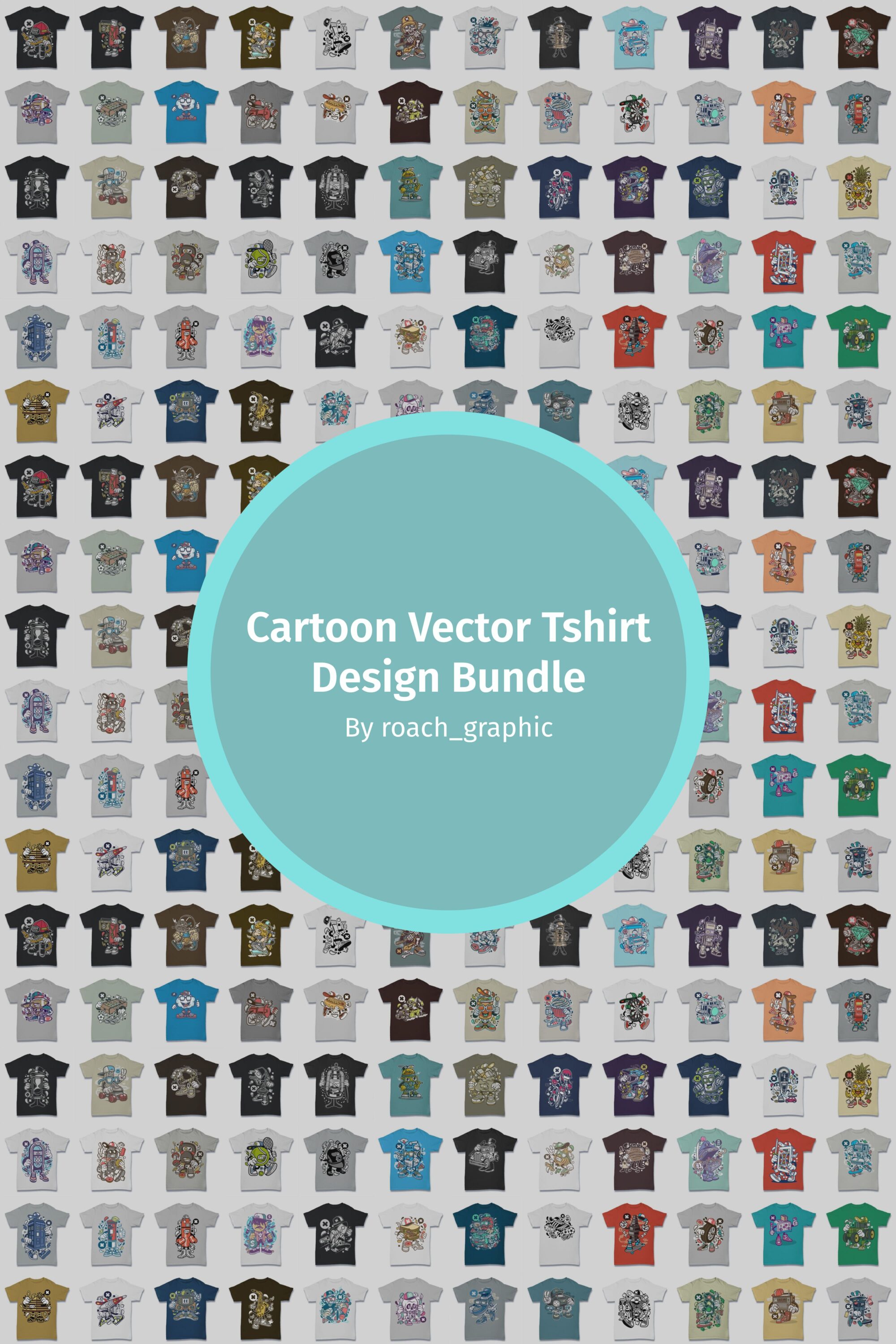Cartoon Vector Tshirt Design Bundle pinterest image.
