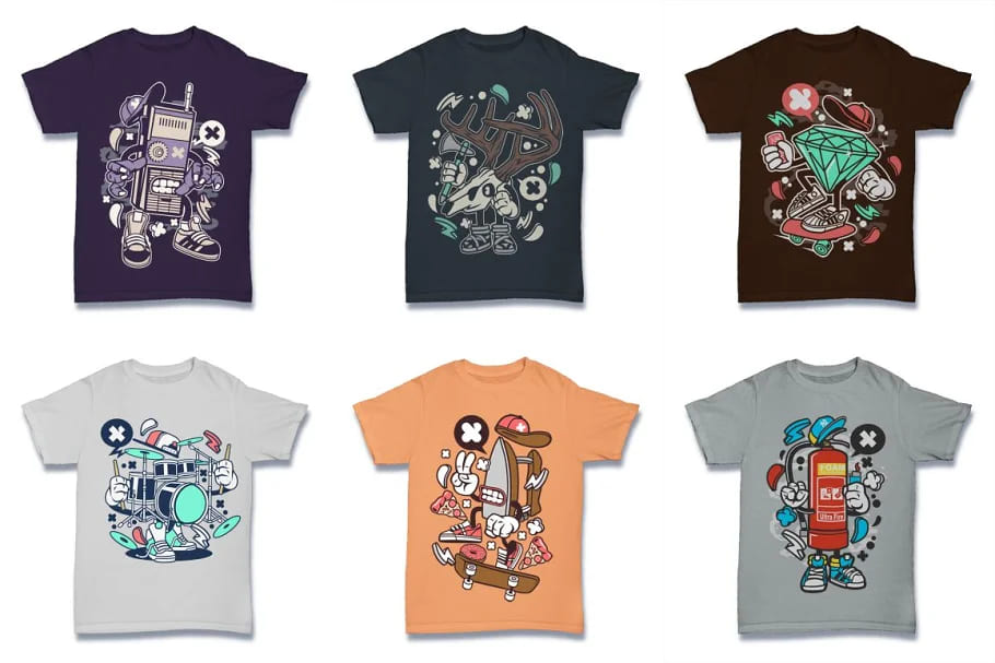 cartoon vector tshirt design bundle with absurd designs.