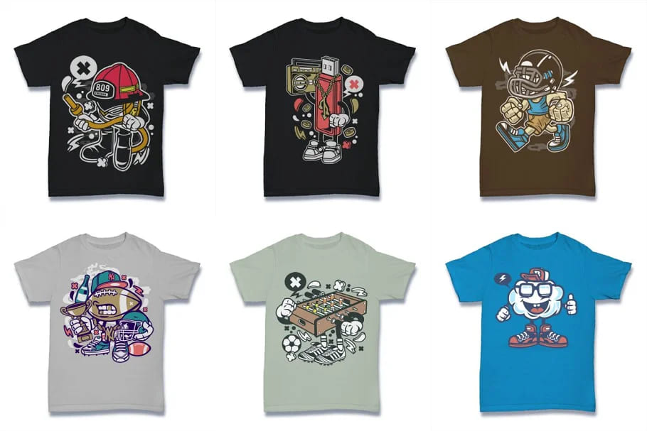 cartoon vector tshirt design bundle with amusing designs.