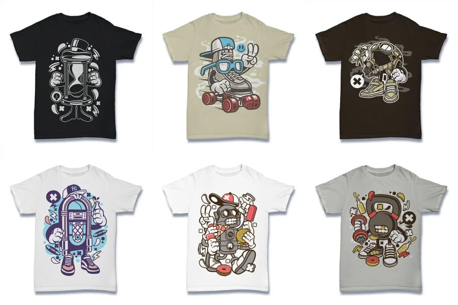 cartoon vector tshirt design bundle, entertaining designs.