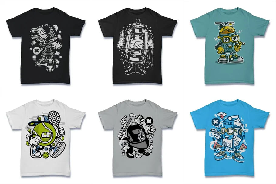 cartoon vector tshirt design bundle, hilarious designs.