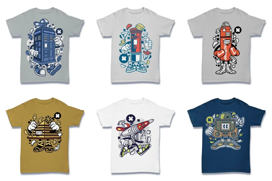 cartoon vector tshirt design bundle, ridiculous designs.