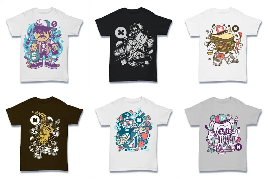 cartoon vector tshirt design bundle, silly designs.