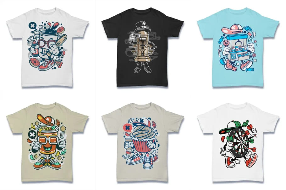 cartoon vector tshirt design bundle with funny designs.