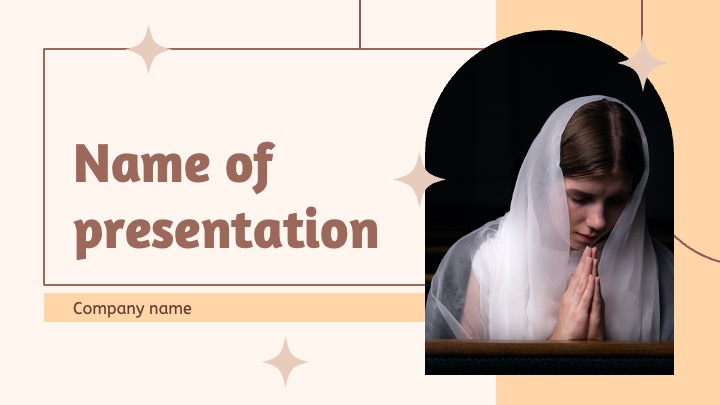 The nun is praying and the name of the presentation.