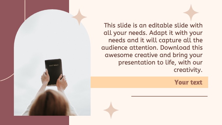 Bible in hands and text on slide.