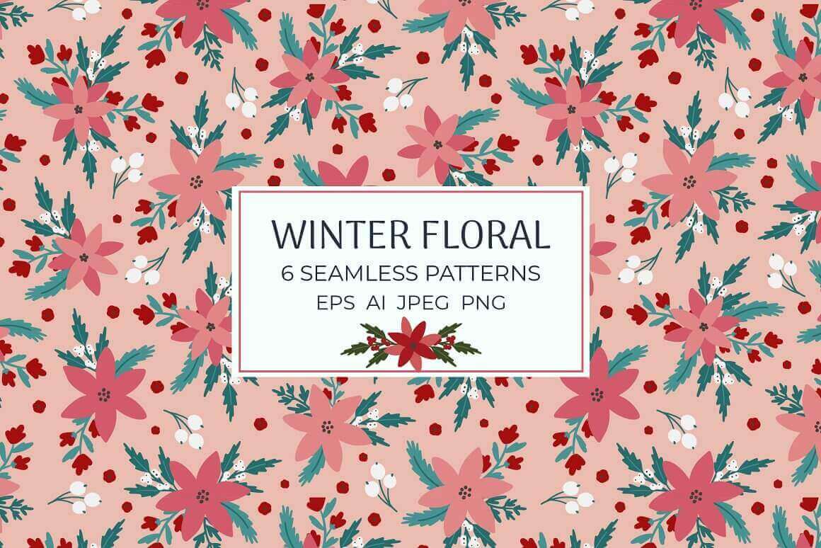Winter floral 6 seamless patterns.