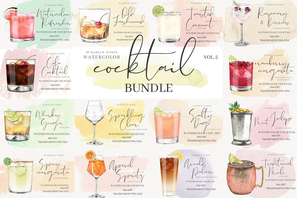 Watercolor cocktail bundle.