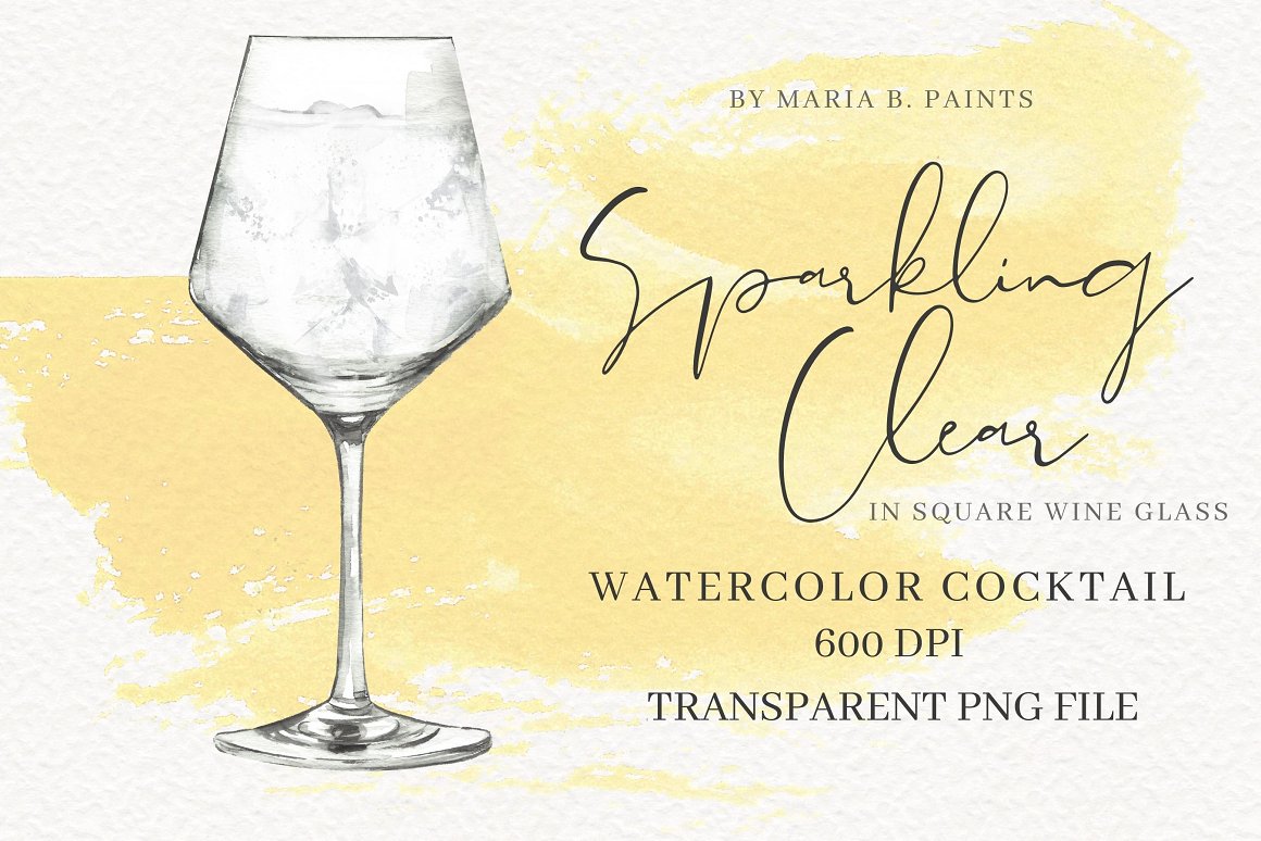 Sparkling Clear in square wine glass.
