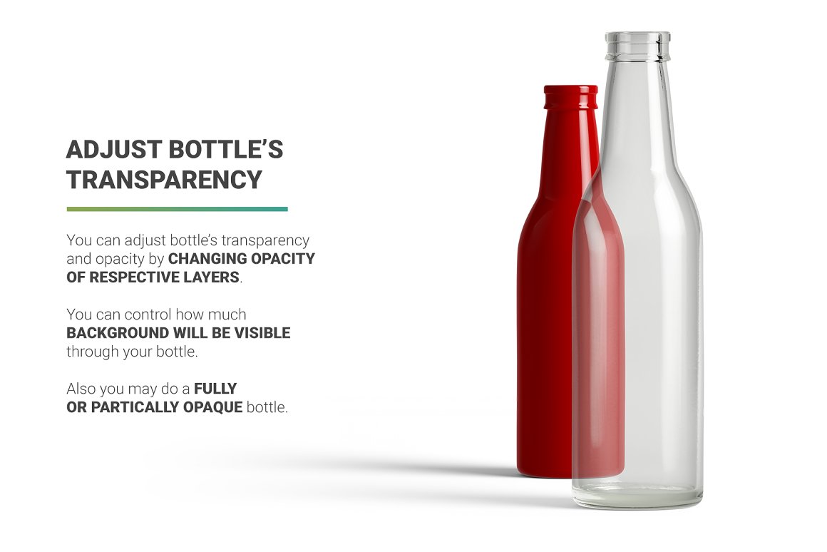 Transparent and red bottles.