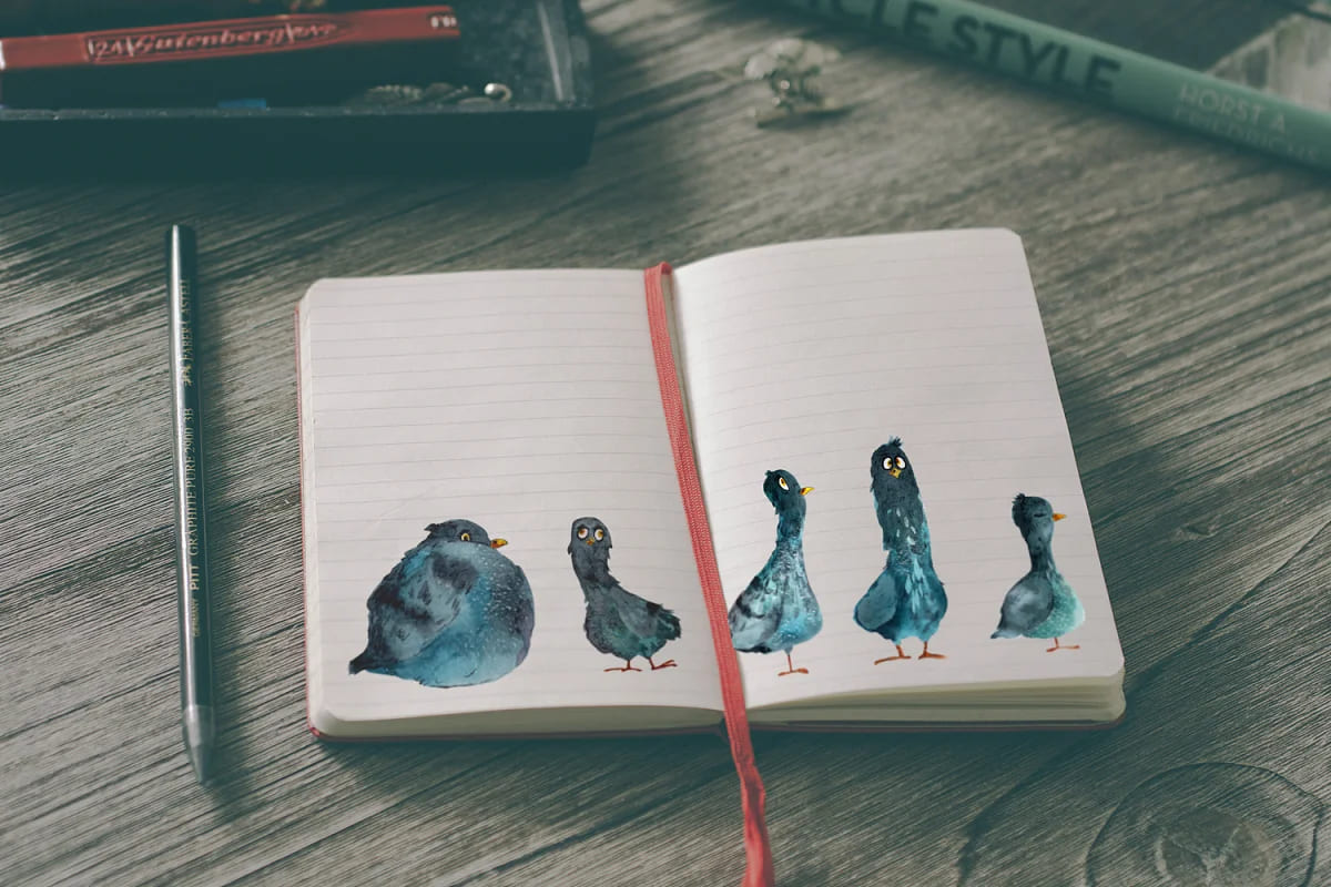 collection of watercolors pigeons for your design.