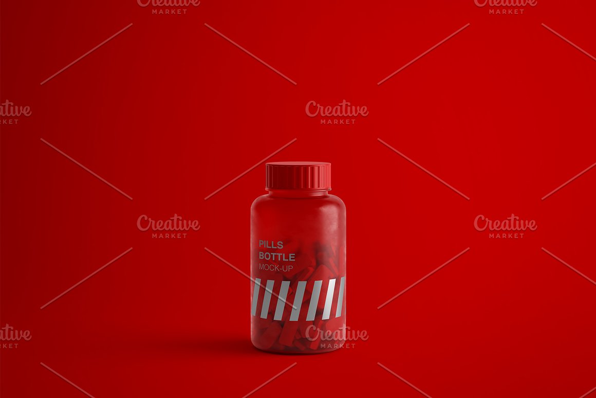 A red jar for pills.