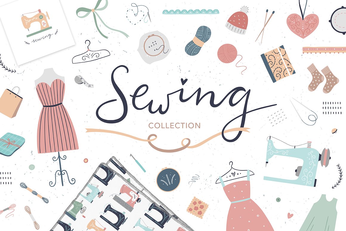 Home page with dresses, sewing machines and other sewing equipment.