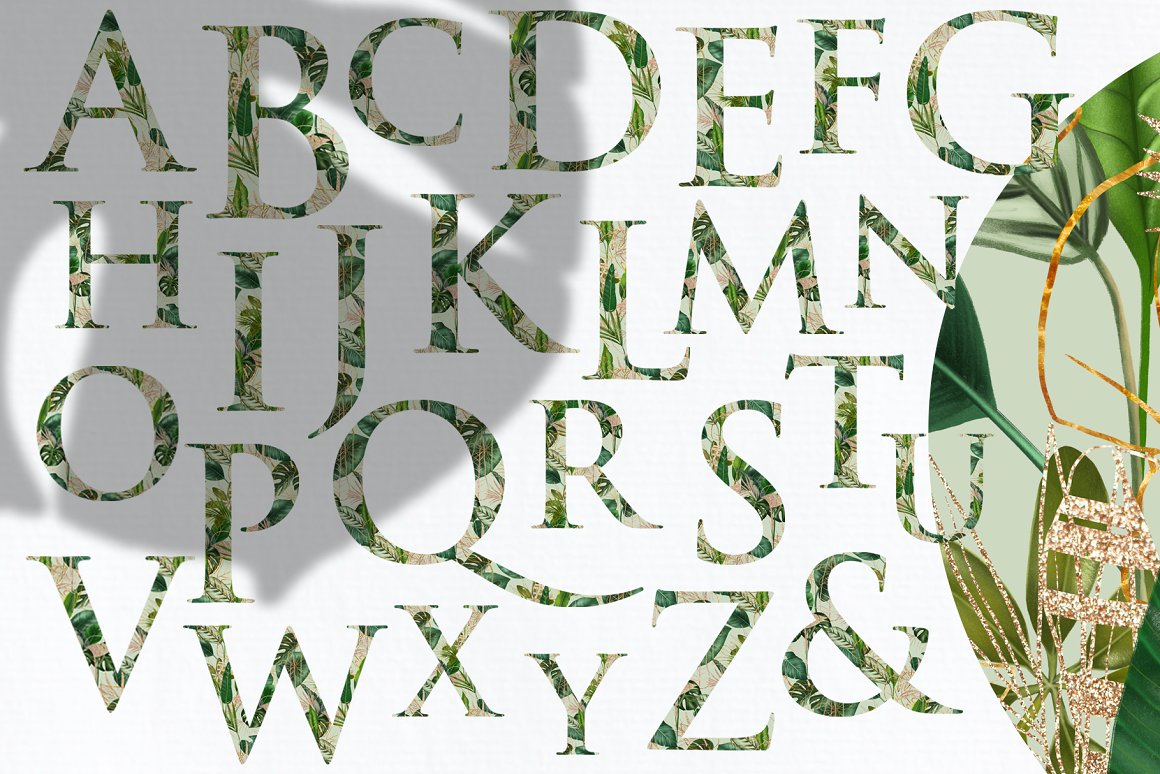 Alphabet with green texture.
