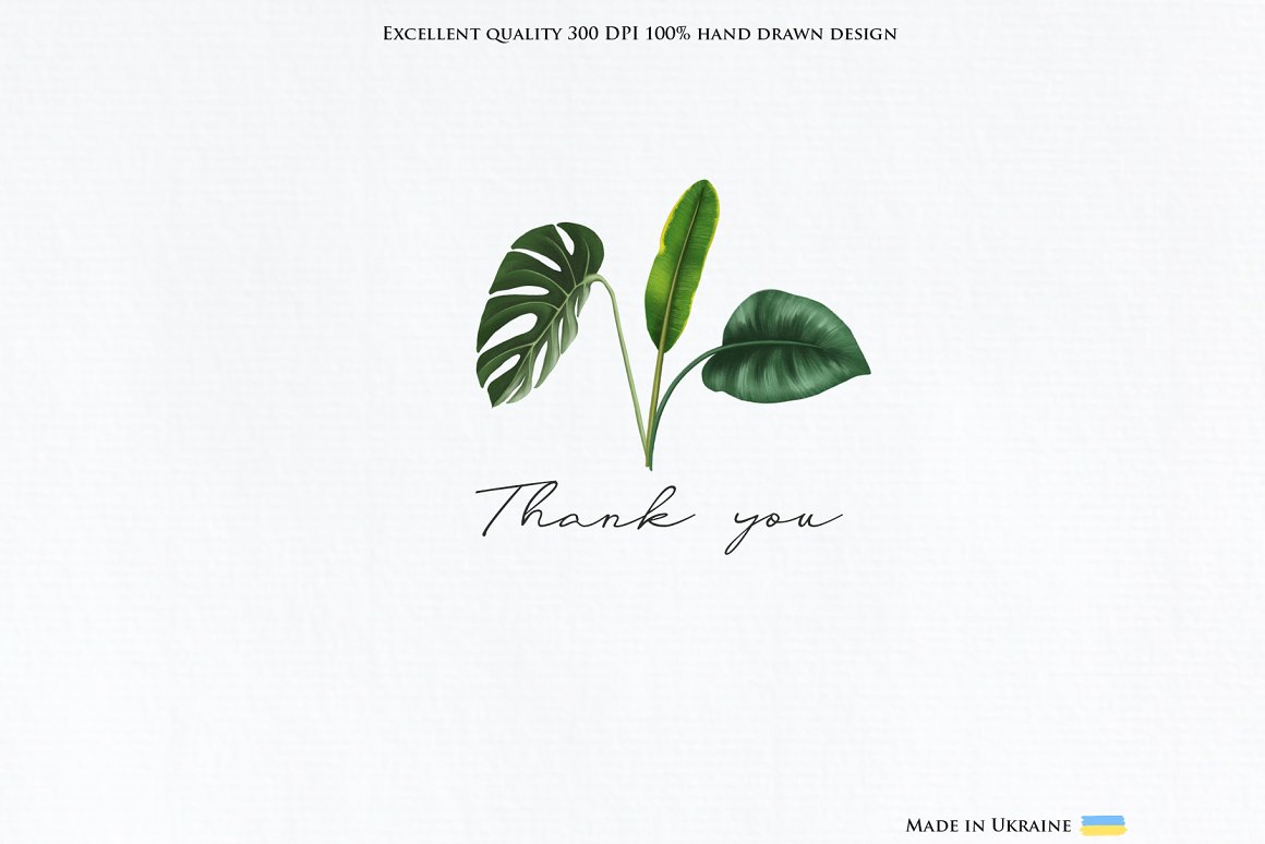 Thank you on a white background and greenery.