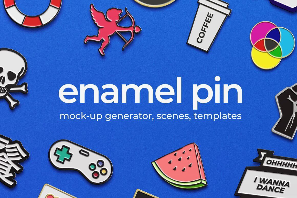 Enamel pin mock-up generator, scenes, templates.