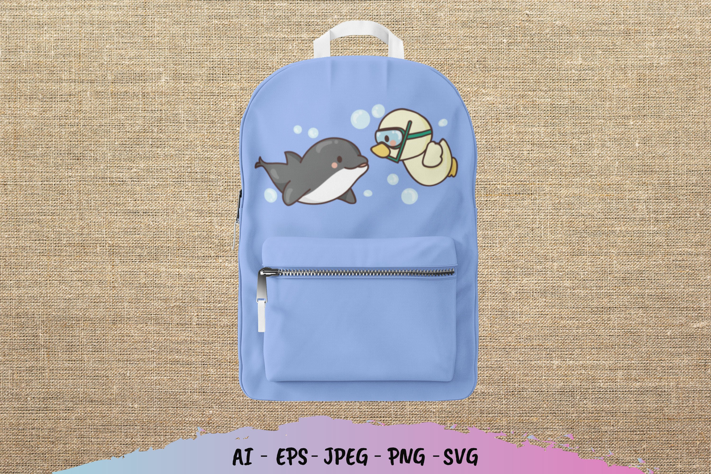 Cute animal snorkling with dolphin for bags.