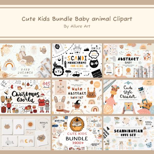 Cute Kids Bundle Baby Animal Clipart cover image.