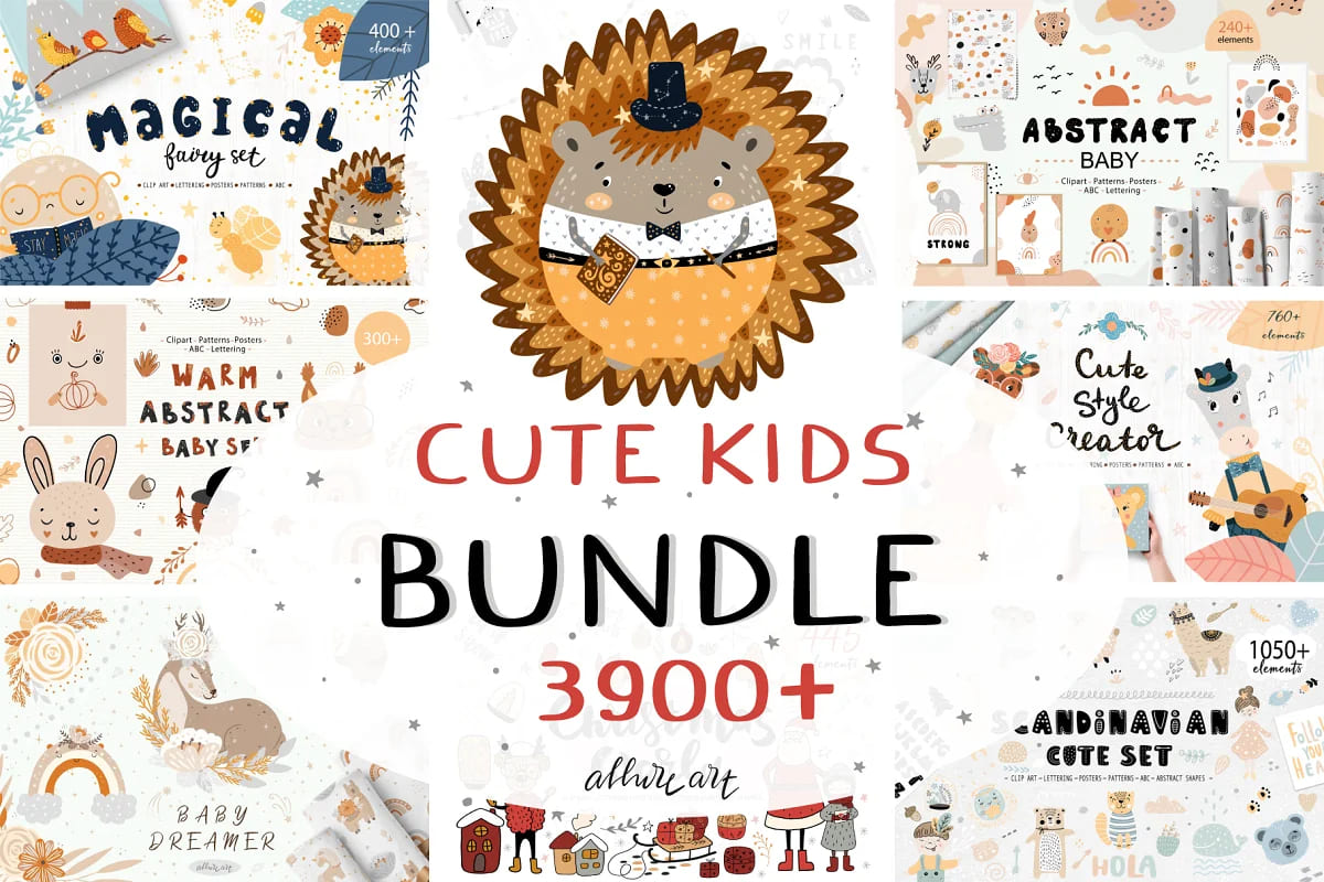 cute kids bundle baby animal clipart for your designs.