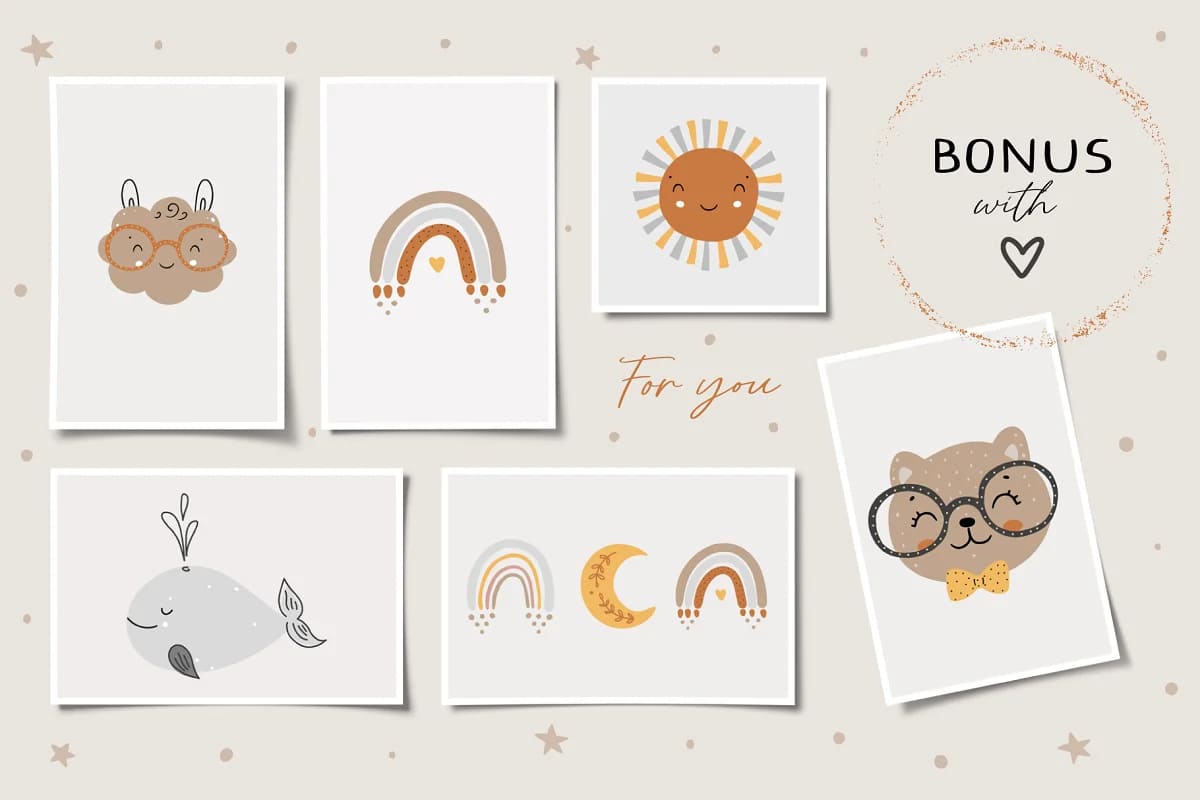 cute kids bundle baby animal clipart, for cards design.