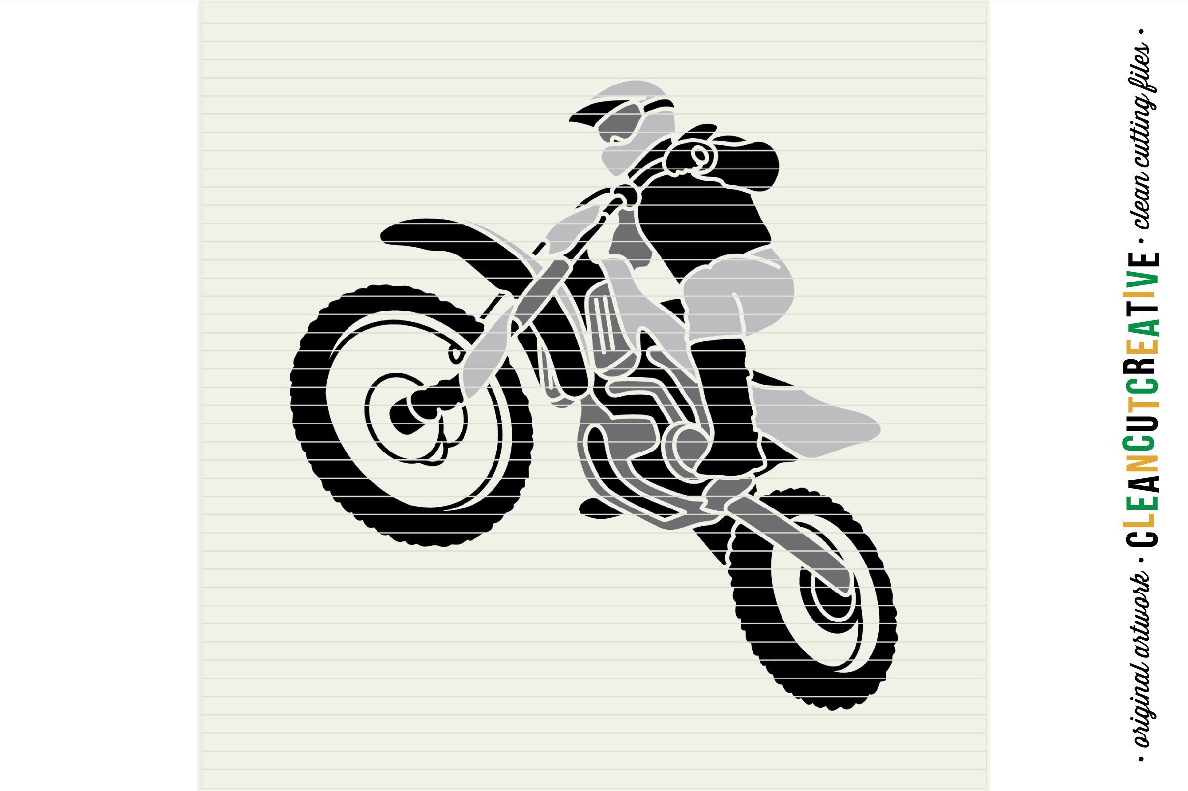 Moto stuntman in flight on moto print.