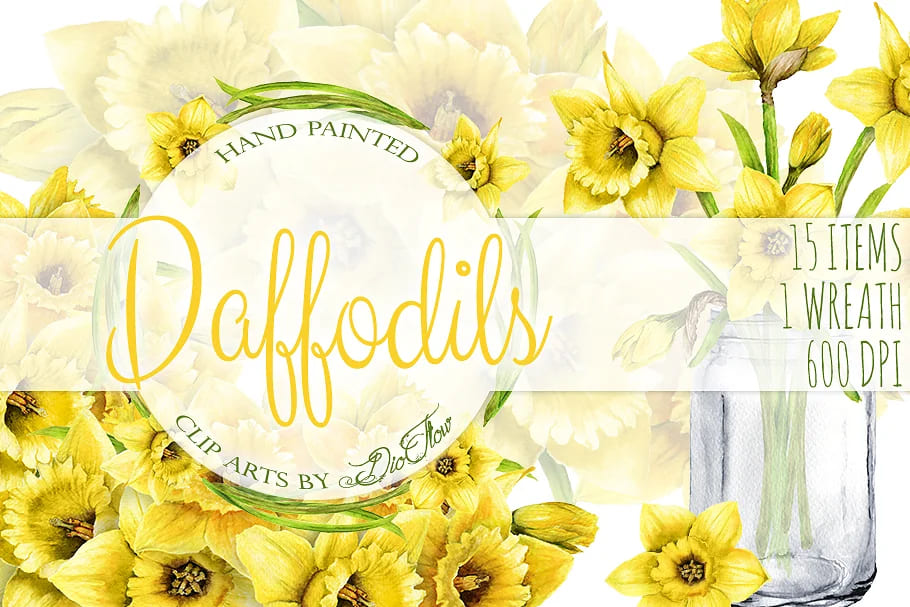 Daffodils Watercolor Clip Art facebook image.