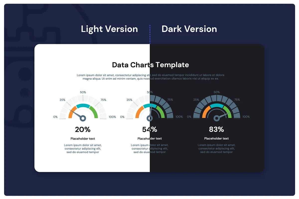 data chart powerpoint templates, light and dark versions.