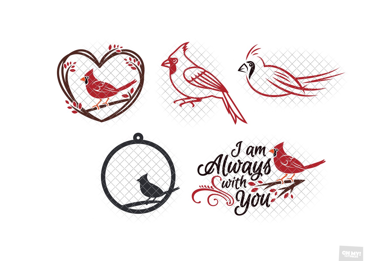 Set of four bird designs on a white background.