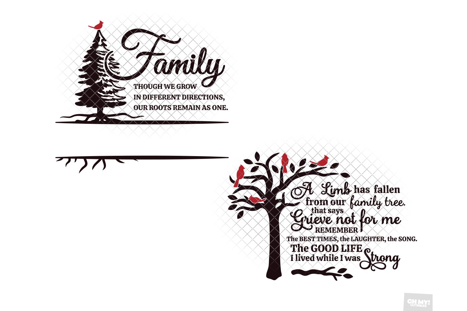 Christmas card with a tree and the words family.