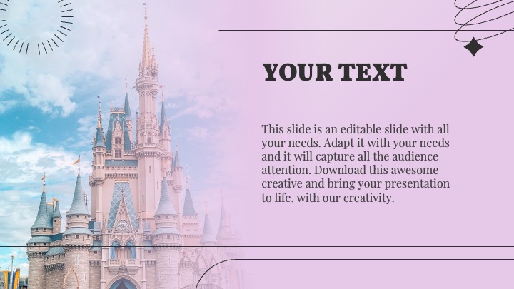 Text on a castle and pink background.