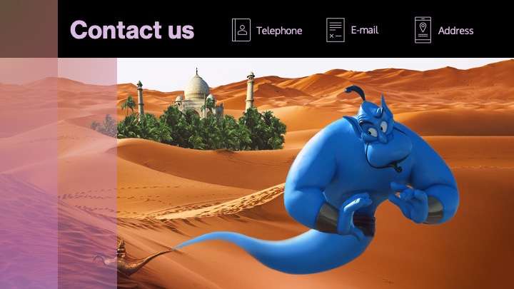Blue genie from a fairy tale on a desert background.