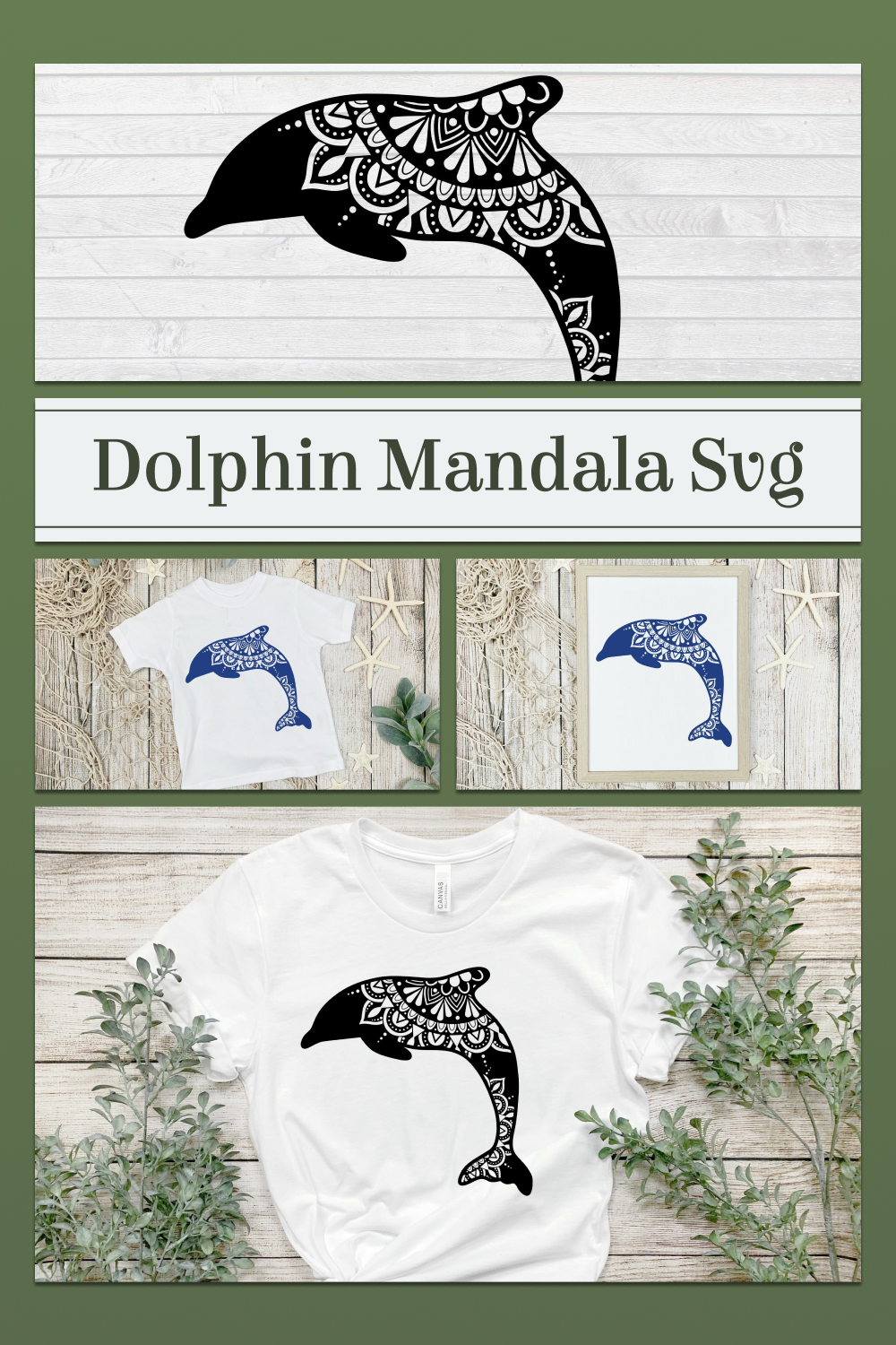 White t - shirt with a dolphin design on it.